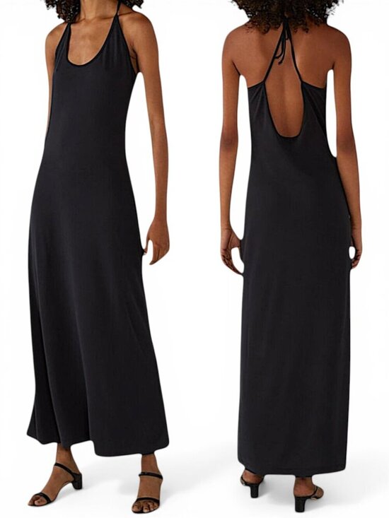 Club Monaco Dresses & Skirts - Club Monaco Long Black Sandwash Knit Maxi Stretch Open Back Dress NWT New M